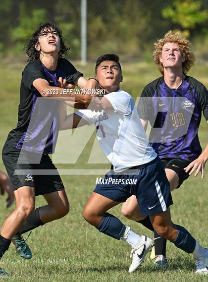 Thumbnail 3 in Terry Sanford vs. Jack Britt (3rd Annual 'B-Nice To You Heart' Boys' Soccer Jamboree) photogallery.