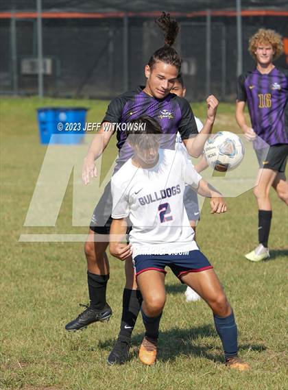 Thumbnail 3 in Terry Sanford vs. Jack Britt (3rd Annual 'B-Nice To You Heart' Boys' Soccer Jamboree) photogallery.