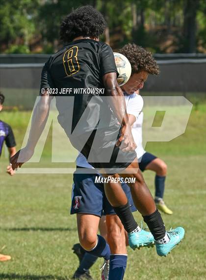 Thumbnail 3 in Terry Sanford vs. Jack Britt (3rd Annual 'B-Nice To You Heart' Boys' Soccer Jamboree) photogallery.