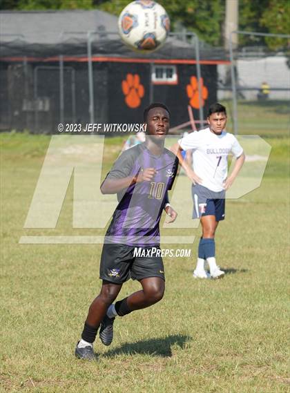Thumbnail 2 in Terry Sanford vs. Jack Britt (3rd Annual 'B-Nice To You Heart' Boys' Soccer Jamboree) photogallery.