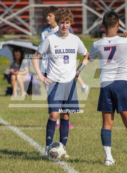Thumbnail 2 in Terry Sanford vs. Jack Britt (3rd Annual 'B-Nice To You Heart' Boys' Soccer Jamboree) photogallery.