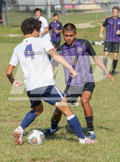 Thumbnail 3 in Terry Sanford vs. Jack Britt (3rd Annual 'B-Nice To You Heart' Boys' Soccer Jamboree) photogallery.