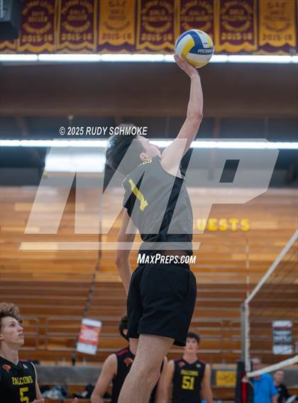 Thumbnail 1 in Newport Harbor @ Torrey Pines ()2025 CIF State Boys Volleyball Championships) photogallery.