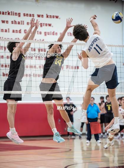 Thumbnail 2 in Newport Harbor @ Torrey Pines ()2025 CIF State Boys Volleyball Championships) photogallery.