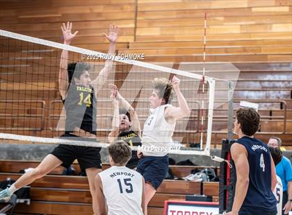Thumbnail 1 in Newport Harbor @ Torrey Pines ()2025 CIF State Boys Volleyball Championships) photogallery.