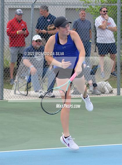 Thumbnail 3 in Lindale vs Wimberley (UIL Tennis 4A Doubles Quarterfinals) photogallery.