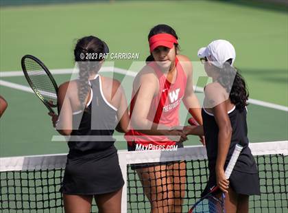 Thumbnail 3 in The Woodlands vs Round Rock Westwood (UIL 6A Team Tennis Semifinal) photogallery.