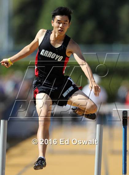 Thumbnail 3 in CIF NCS Masters Track and Field Championships (Boys 300 Meter Hurdles) photogallery.