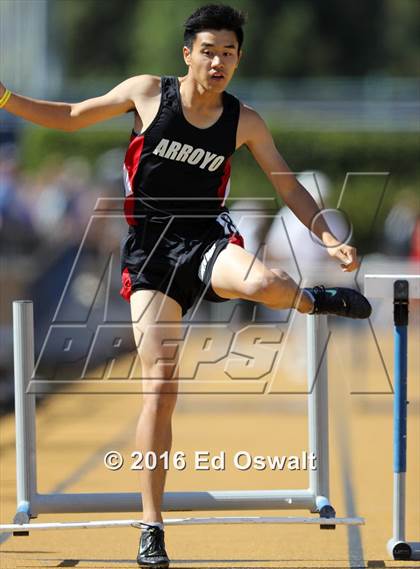 Thumbnail 1 in CIF NCS Masters Track and Field Championships (Boys 300 Meter Hurdles) photogallery.