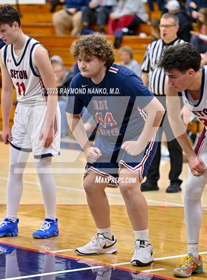 Thumbnail 1 in Blue River Valley vs. Seton Catholic (IHSAA 1A Section 56 First Round) photogallery.