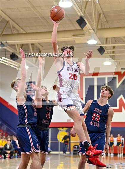 Thumbnail 3 in Blue River Valley vs. Seton Catholic (IHSAA 1A Section 56 First Round) photogallery.
