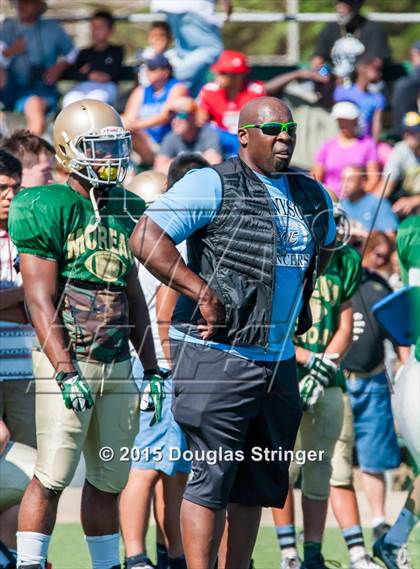 Thumbnail 1 in Moreau Catholic vs Tennyson (Scrimmages at Tennyson) photogallery.