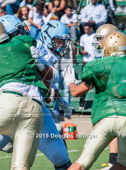 Thumbnail 1 in Moreau Catholic vs Tennyson (Scrimmages at Tennyson) photogallery.
