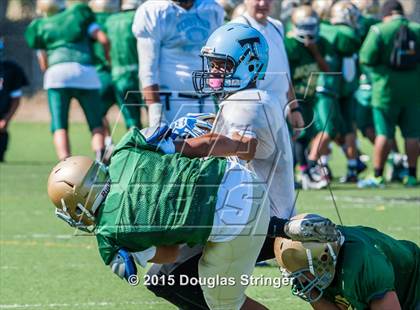 Thumbnail 2 in Moreau Catholic vs Tennyson (Scrimmages at Tennyson) photogallery.