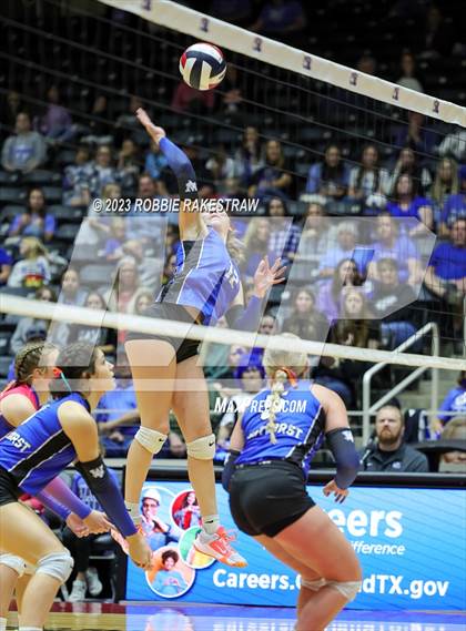 Thumbnail 3 in Windthorst vs. Crawford (UIL 2A Volleyball Semifinal) photogallery.