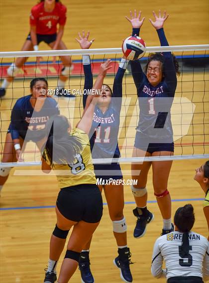 Thumbnail 3 in Brennan vs Roosevelt [Theodore] (NEISD Volleyball Tournament) photogallery.