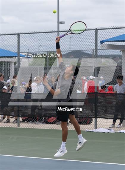 Thumbnail 3 in Round Rock Westwood vs Memorial (UIL 6A Boys Doubles Tennis State Semifinal) photogallery.