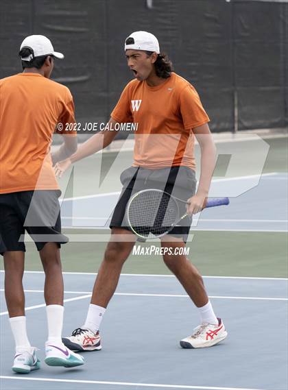 Thumbnail 1 in Round Rock Westwood vs Memorial (UIL 6A Boys Doubles Tennis State Semifinal) photogallery.