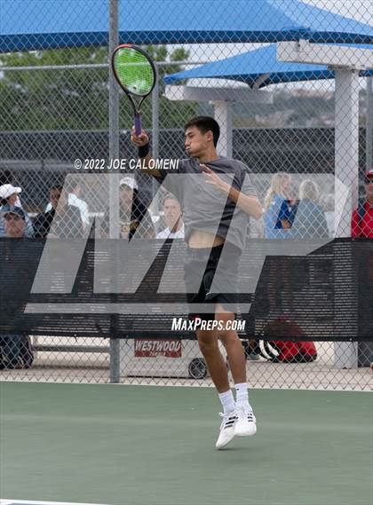 Thumbnail 2 in Round Rock Westwood vs Memorial (UIL 6A Boys Doubles Tennis State Semifinal) photogallery.