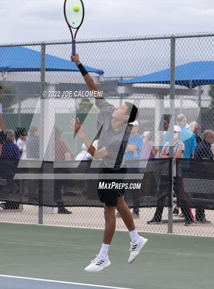 Thumbnail 2 in Round Rock Westwood vs Memorial (UIL 6A Boys Doubles Tennis State Semifinal) photogallery.