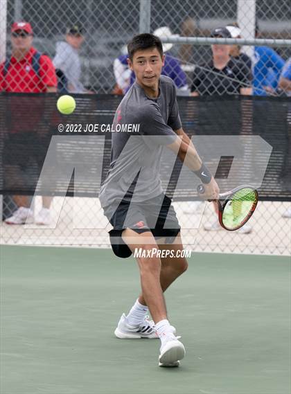 Thumbnail 3 in Round Rock Westwood vs Memorial (UIL 6A Boys Doubles Tennis State Semifinal) photogallery.