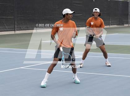 Thumbnail 3 in Round Rock Westwood vs Memorial (UIL 6A Boys Doubles Tennis State Semifinal) photogallery.