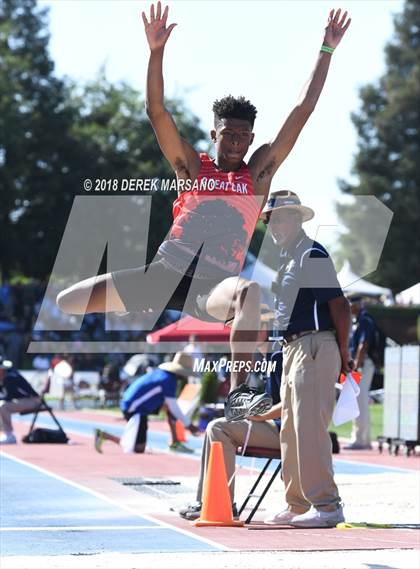 Thumbnail 3 in CIF State Track and Field Championships (Boys Long Jump Qualifying) photogallery.