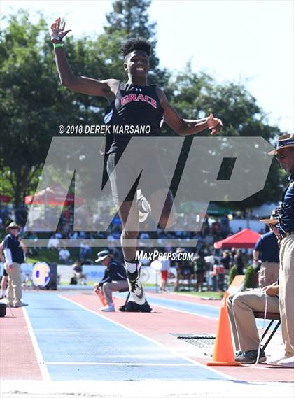 Thumbnail 1 in CIF State Track and Field Championships (Boys Long Jump Qualifying) photogallery.