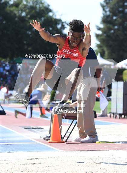Thumbnail 1 in CIF State Track and Field Championships (Boys Long Jump Qualifying) photogallery.