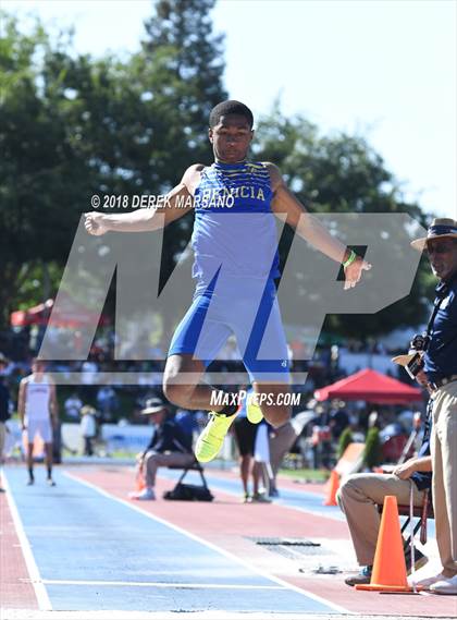 Thumbnail 1 in CIF State Track and Field Championships (Boys Long Jump Qualifying) photogallery.