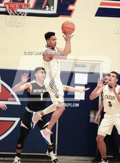 Thumbnail 1 in Crespi vs  Notre Dame (SO) (6th Annual West Valley Varsity Basketball Tip-off Classic Final) photogallery.