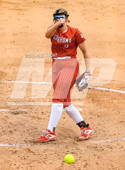 Thumbnail 3 in Santa Gertrudis Academy vs. Coahoma (UIL 3A Softball Final) photogallery.
