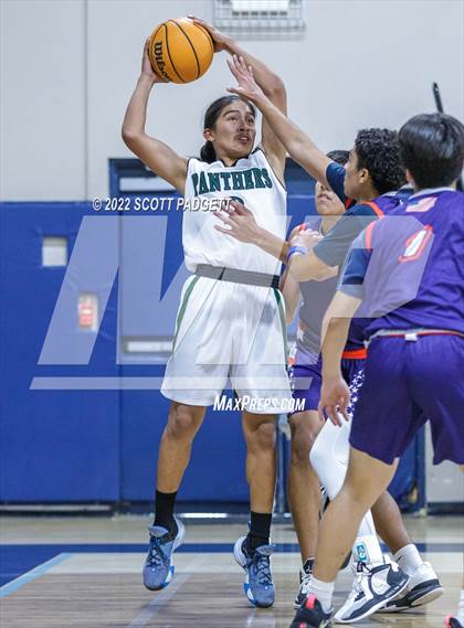 Thumbnail 2 in Temecula Prep vs. Perris (Linfield Christian Caged Classic) photogallery.