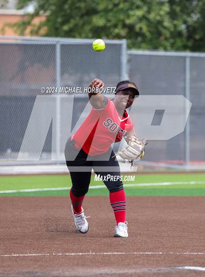 Thumbnail 2 in South Grand Prairie vs. Plano West (UIL 6A Softball Area) photogallery.