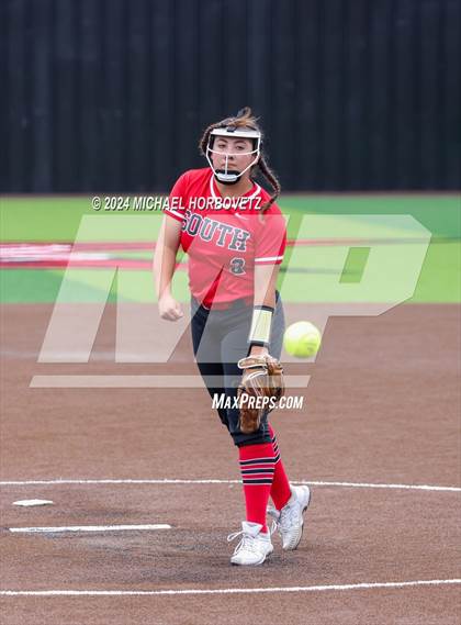 Thumbnail 3 in South Grand Prairie vs. Plano West (UIL 6A Softball Area) photogallery.