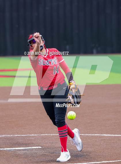 Thumbnail 1 in South Grand Prairie vs. Plano West (UIL 6A Softball Area) photogallery.