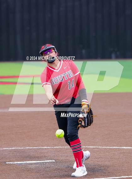 Thumbnail 3 in South Grand Prairie vs. Plano West (UIL 6A Softball Area) photogallery.