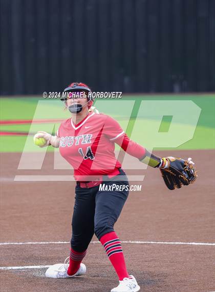 Thumbnail 3 in South Grand Prairie vs. Plano West (UIL 6A Softball Area) photogallery.