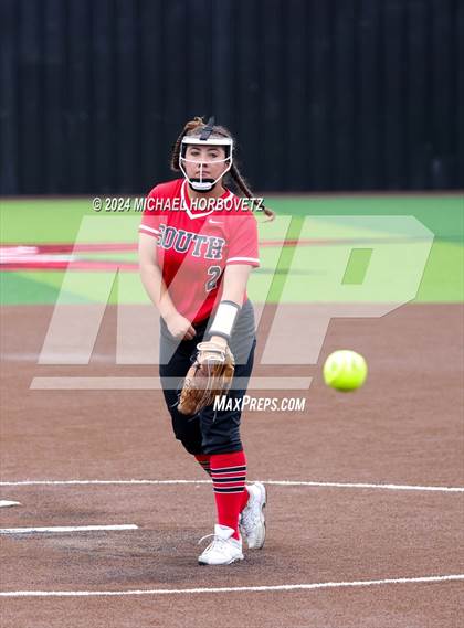 Thumbnail 1 in South Grand Prairie vs. Plano West (UIL 6A Softball Area) photogallery.