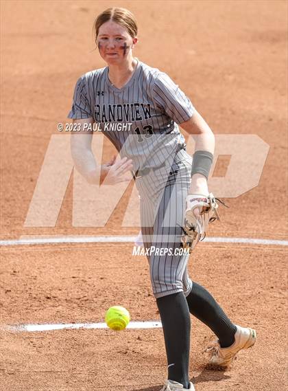 Thumbnail 3 in Grandview vs. Santa Gertrudis Academy (UIL 3A Softball Semifinal) photogallery.