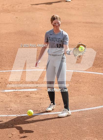 Thumbnail 1 in Grandview vs. Santa Gertrudis Academy (UIL 3A Softball Semifinal) photogallery.