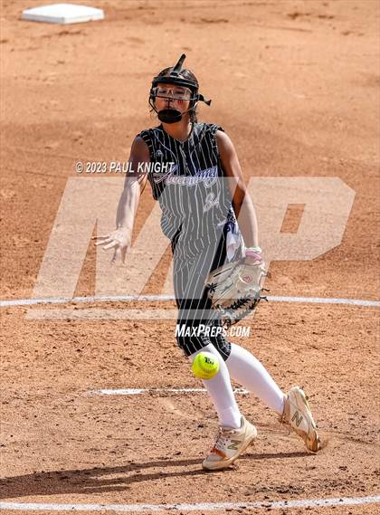 Thumbnail 3 in Grandview vs. Santa Gertrudis Academy (UIL 3A Softball Semifinal) photogallery.