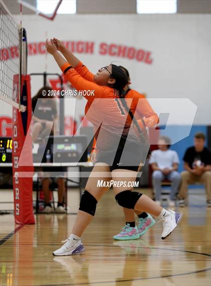 Thumbnail 1 in Globe vs Arizona Lutheran Academy (The Florence VB Invitational) photogallery.