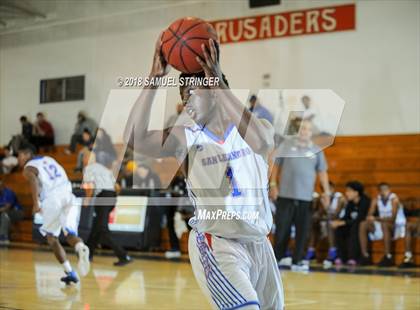 Thumbnail 1 in San Leandro vs. St. Joseph Notre Dame (Modesto Christian Holiday Hoops Classic) photogallery.
