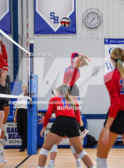 Thumbnail 3 in Incarnate Word Academy vs Brazos Christian (TAPPS Volleyball 4A Bi-District) photogallery.
