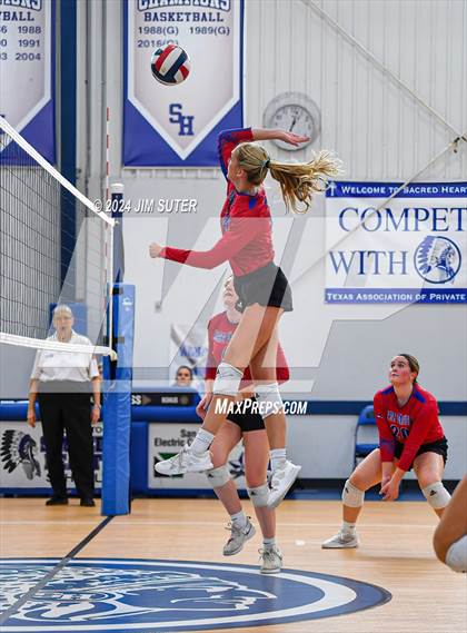 Thumbnail 1 in Incarnate Word Academy vs Brazos Christian (TAPPS Volleyball 4A Bi-District) photogallery.