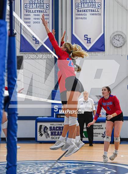Thumbnail 2 in Incarnate Word Academy vs Brazos Christian (TAPPS Volleyball 4A Bi-District) photogallery.