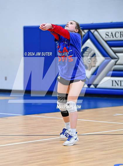 Thumbnail 3 in Incarnate Word Academy vs Brazos Christian (TAPPS Volleyball 4A Bi-District) photogallery.