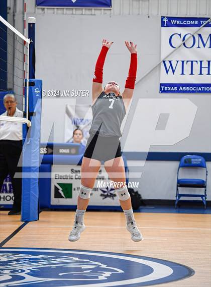 Thumbnail 3 in Incarnate Word Academy vs Brazos Christian (TAPPS Volleyball 4A Bi-District) photogallery.