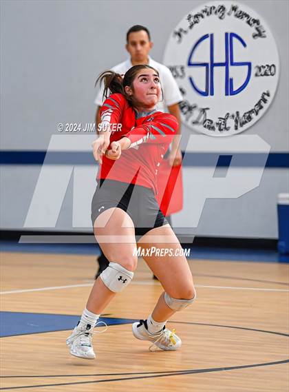 Thumbnail 3 in Incarnate Word Academy vs Brazos Christian (TAPPS Volleyball 4A Bi-District) photogallery.